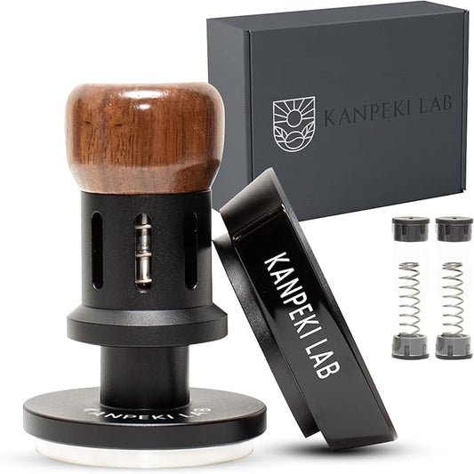 58mm Coffee Tamper with Click Feedback, Self-Leveling Spring-Loaded Design, 20lb / 30lb Interchangeable Springs and 8-Magnet Dosing Funnel - Fits 58mm Standard Baskets