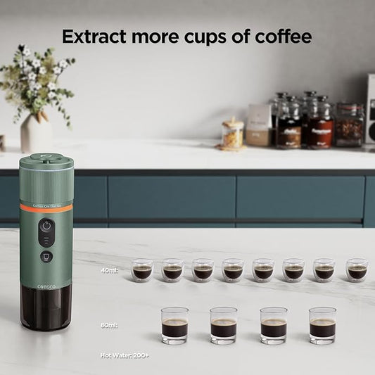Portable Espresso Maker 20 Bar Self‑Heating & Auto-off | 13500 mAh Battery Brews 8 Shots | 12 V Mini Espresso Machine Compatible with Nespresso Original Pods | Car/Travel/Camping