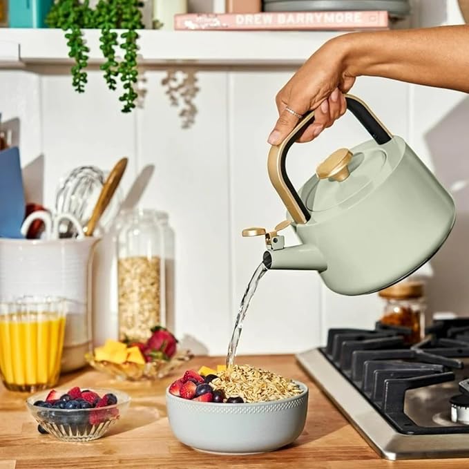 Electric Gooseneck Kettle 1 Liter 1200W, Stainless Steel, Pour Over Coffee Tea, Auto Shut-Off, 360° Cordless Power Base (Sage Green 1.8L)