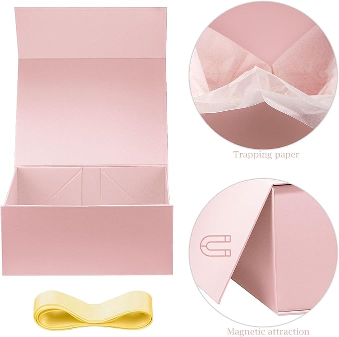 MOYEUPAC Pink Gift Box,9" X 7" X 4" with Ribbon for Presents Magnetic Closure Gift Packaging for Birthday,Valentine's Day,Mother's Day