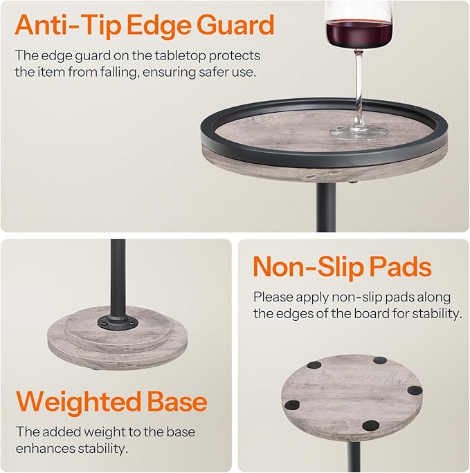 HOOBRO Small Round Side Tables, Set of 2, Drink Tables, Coffee Martini Tables with Pedestal Accent for Small Spaces in Living Room, Bedroom, Sofa Couch, Greige BG168BZP201