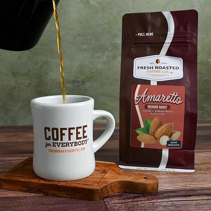 Fresh Roasted Coffee, Amaretto Flavored Coffee, 12 oz, Medium Roast, Kosher, Ground
