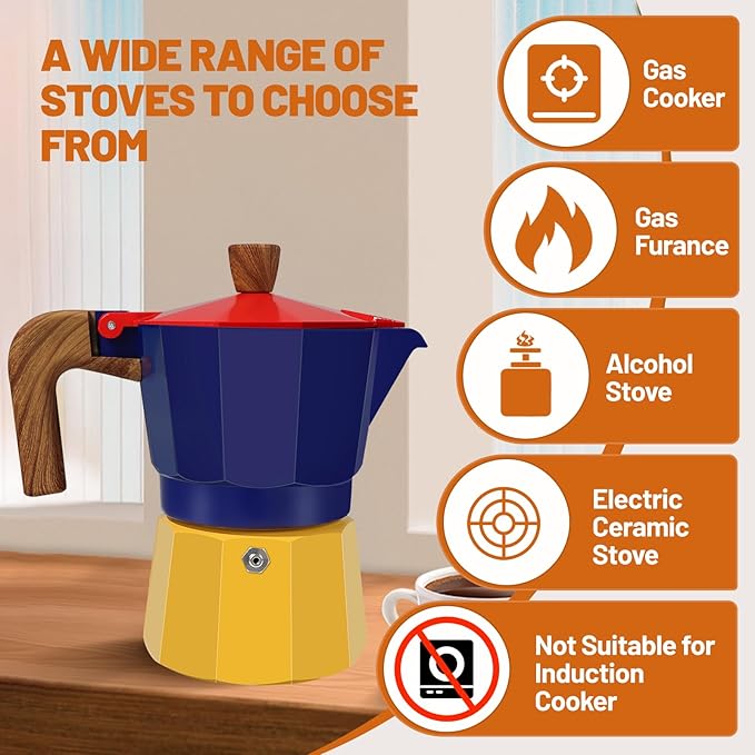 DITOSH 3 Cup Aluminum Espresso Stovetop Moka Pot Express Coffee Maker Percolator Italian Classic Mocha Coffee Machine for Italian and Cuban Cafe Brewing for Home & Camping 150ml 5oz