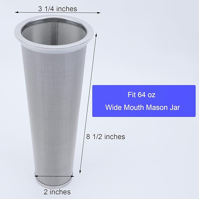 Fermus Set of 2 Cold Brew Coffee Filter for 64oz / 2Quart Wide Mouth Mason Jar Infuser 304 Stainless Steel Strainer with Seal Ring Design for Grounds Tea Fruit Coffee Filter