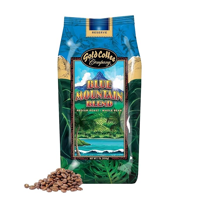 Gold Coffee | Blue Mountain Premium Blend | Medium Roast, Whole Bean | 100% Arabica Coffee | 1 lb.