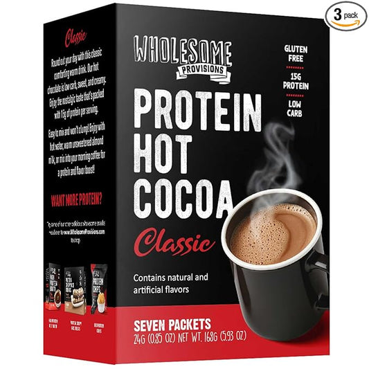 Protein Hot Chocolate, Keto Hot Chocolate Mix, Low Carb Hot Cocoa, 15g Protein, 3g Net Carbs, Low in Sugar, Instant Hot Coco, 7 Individual Macro-Controlled Packages (Classic, 3 Pack)