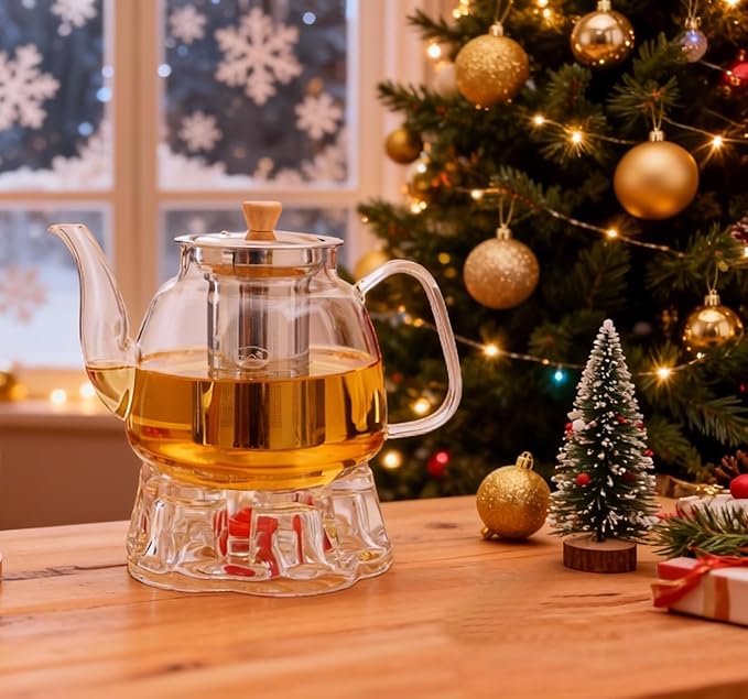 CNGLASS Glass Teapot with Infuser(37.5oz),Clear Tea Kettle with Removable Stainless Steel Strainer,Stovetop Safe Glass Teapot for Blooming and Loose Leaf Tea