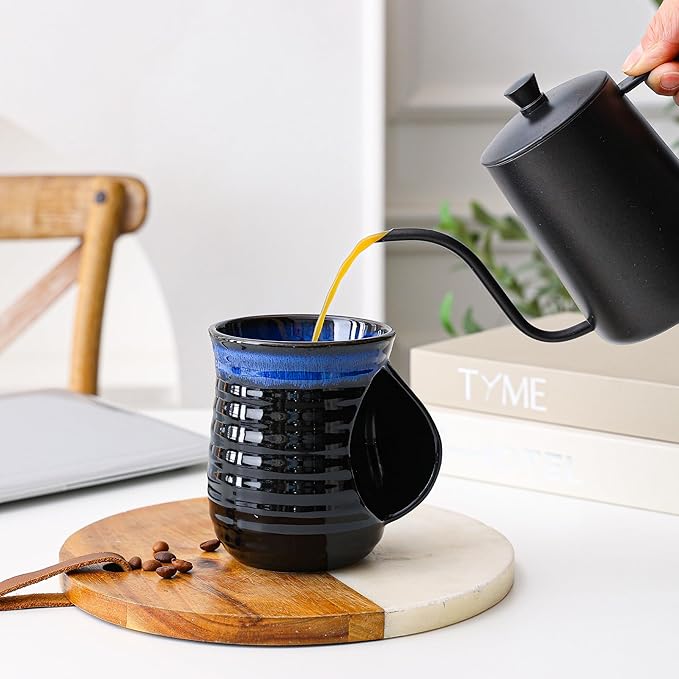 Mkour 21oz Large Ceramic Coffee Mugs, Handmade Tea Cups with Comfortable Handle for Office and Home, Microwave and Dishwasher Safe (Sky Blue)