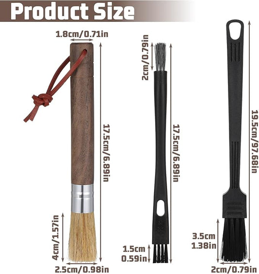 3 PCS Coffee Grinder Brush, Coffee Brush Cleaner Tool with Natural Bristles and Sandalwood Handle for Home Kitchen Barista