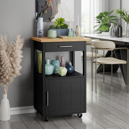 JY QAQA 22" Kitchen Island on Wheels with Storage Cabinet Kitchen Cart Cabinet with Shelves, Cart Handle for Towel Rack or Free Mobility, Portable Islands for Kitchen,Black