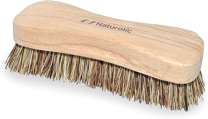 Naturolic All-Natural Wooden Scrub Brush Set | Wooden Handle | Palmyra Bristle Brush for Cleaning | Eco Friendly Cleaning Products | Scrub Brush Set of 2