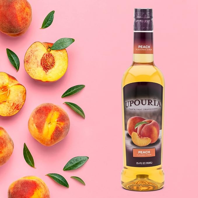 Upouria Peach Syrup Flavoring, 100% Vegan, Gluten-Free, Kosher, 750ml bottle (Pack of 2) with 1 Syrup Pump