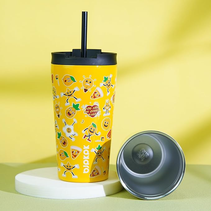 BJPKPK 30oz Insulated Tumbler With lid And Straw Stainless Steel Tumblers Travel Coffee Mug Reusable Thermal Cup,Hawaii Fruits Yellow