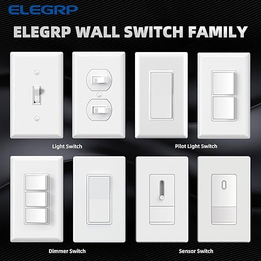 ELEGRP Single Pole Decorator Double Rocker Switch, 15A 120V, in-Wall On/Off, Self-Grounding, Screwless Wall Plate, UL Listed (1 Pack, Glossy White)
