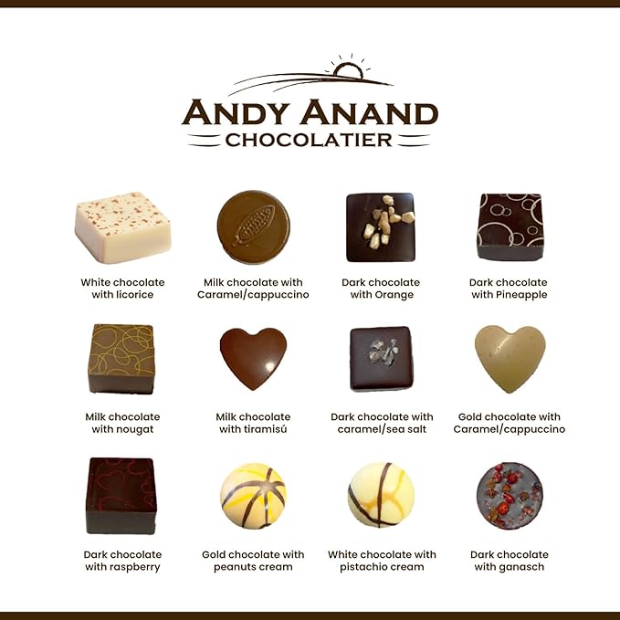 Andy Anand Chocolatier Belgian Chocolate Truffles Gift Box Handcrafted Gourmet Chocolate European Imported Chocolate Truffles Perfect as Chocolate Gifts For Women (25 Pcs,7.8 Oz)
