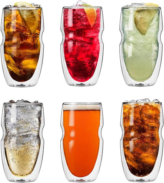Ozeri Serafino Double Wall Insulated Iced Tea and Coffee Glasses, 16-Ounce, Set of 6
