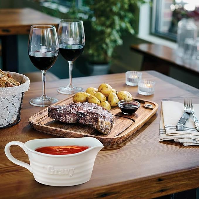 Qlans Large 18 Oz eramic Gravy Boat, with Big Dripless Lip Spout,，Serving Dispenser, Porcelain Pitcher for Sauces, Dressings and Creamer, Large Handle, Microwave and Dishwasher Safe,