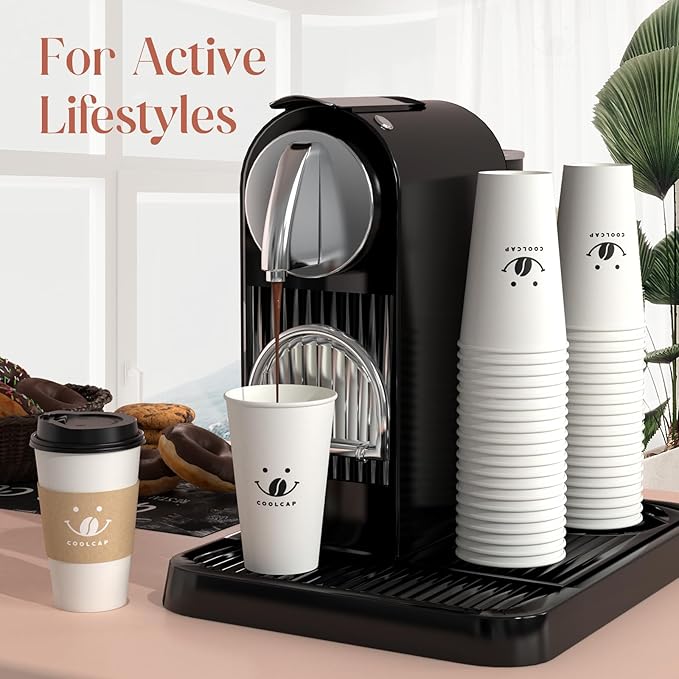 Coolcap Coffee Cups with Lids and Sleeves, 16 Ounce 100 pack To Go Coffee Cups with Lids, Disposable Hot Coffee Paper Cups Bulk for Hot Beverage (16 Ounce, White) | with Lids, and Sleeves, To Go Coffee Cups, with Lids, Bulk, for Hot Beverage