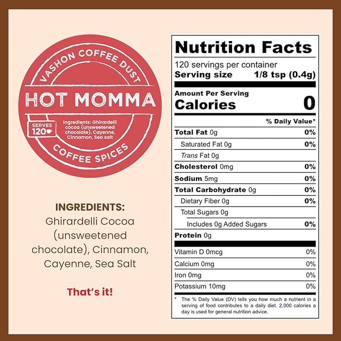 Coffee Dust Flavoring Powder, Hot Momma (120 Servings) – All Natural Coffee Syrup Alternative, Adds Aroma, Taste & Whole30 Wellness to Drinks, Tea & Foods