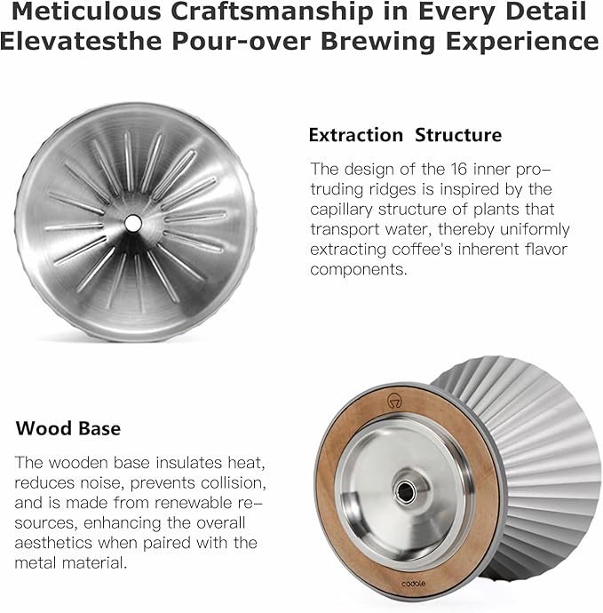 Pour Over Coffee Dripper Drip Coffee Pour Over Maker Resuable Blossom Cone Funnel Stainless Steel Metal Coffee Filter for Travel, Camping, Office, Home, Coffee Maker Brew (Twilight Gray)