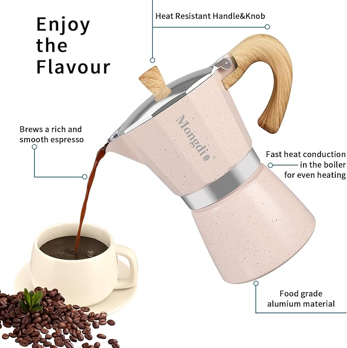 Mongdio Stovetop Espresso Maker Moka Pot, Cuban Coffee Maker Stove top coffee maker Moka Italian Espresso Greca Coffee Maker Brewer Percolator, 12 Espresso Cups, 20 oz - Pink
