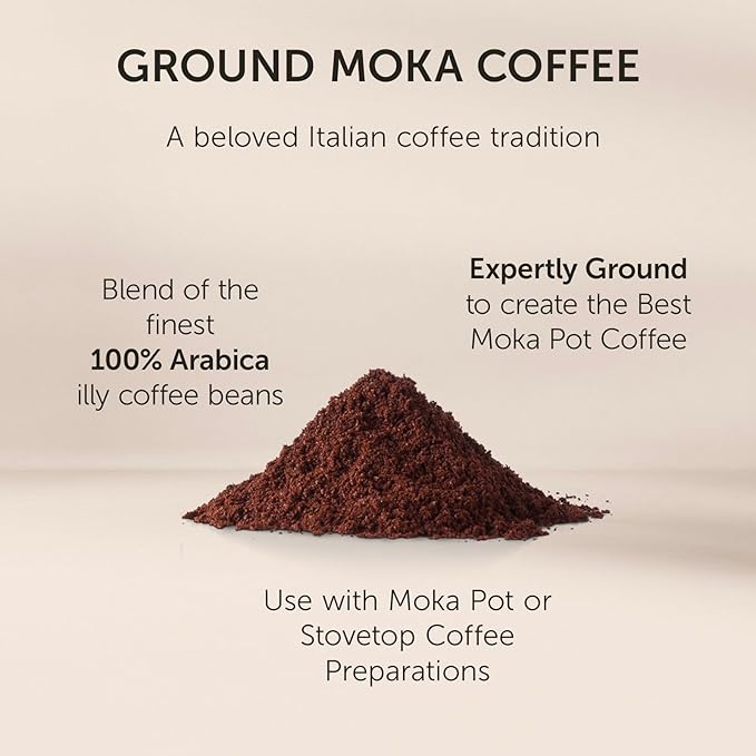 illy Ground Coffee Moka - 100% Arabica Flavored Coffee Ground - Rich Aromatic Coffee Grounds Profile – Intenso Dark Roast – Warm Notes of Cocoa & Dried Fruit - No Preservatives – 8.8 Ounce