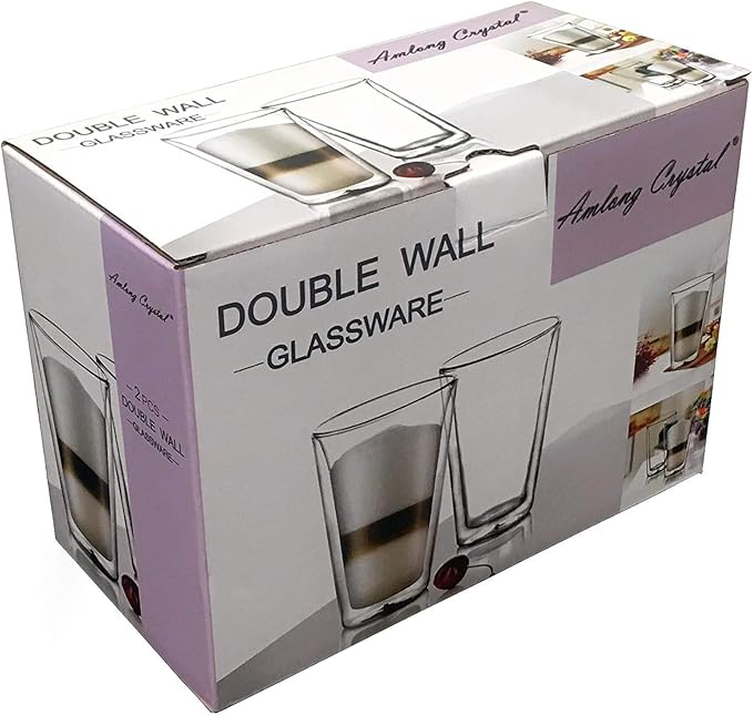 Amlong Crystal Double Wall Glass Tumbler, Highball Glass for Beer/Cocktail/Lemonade/Iced Tea, 14 oz, Set of 2
