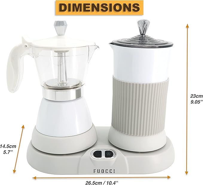 Electric Moka Pot with Milk Frother – 3-Cup (150 ml) Modern Espresso Maker for Coffee, Cappuccino, Latte, Mocha & Cuban, White