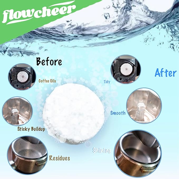 flowcheer Coffee Maker Cleaner & Descaler Tablets 12-Pack - Coffee Machine Tablets for Keurig,Nespresso,Jura, Breville, Ninja, Deep Cleaning Coffee Pot Cleaner and Descaler for All Espresso Machines