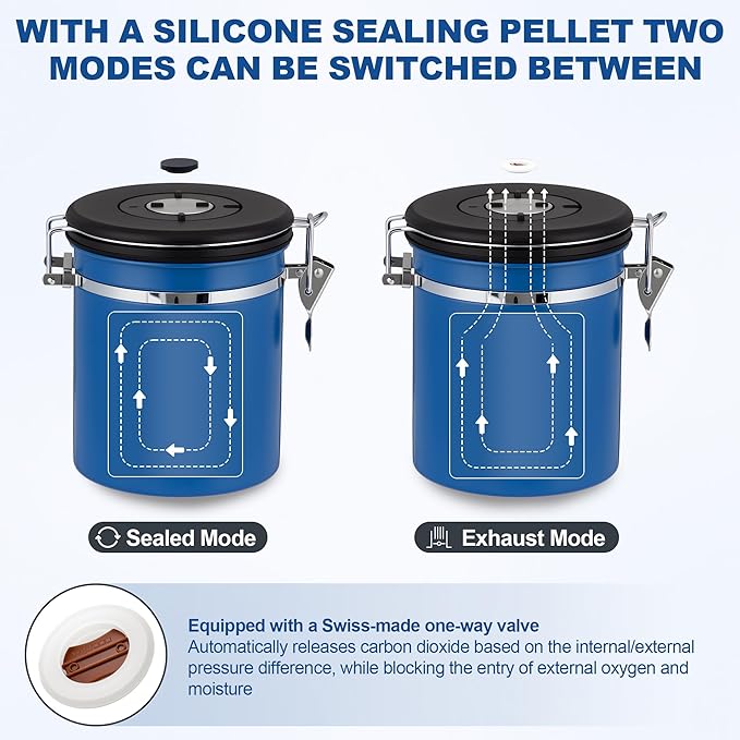 ShanSon Coffee Canister Airtight Coffee Container Stainless Steel Coffee Bean Storage Container with Scoop Coffee Canister for Beans Grounds Sugar Flour Tea Cereal,16OZ,Blue