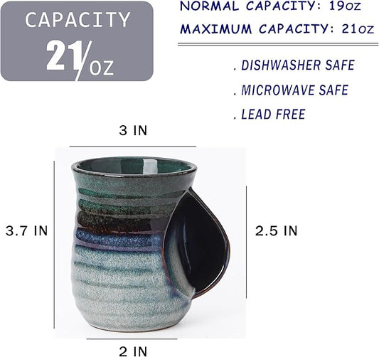 Mkour 21oz Large Ceramic Coffee Mugs, Handmade Tea Cups with Comfortable Handle for Office and Home, Microwave and Dishwasher Safe (Ink Green)