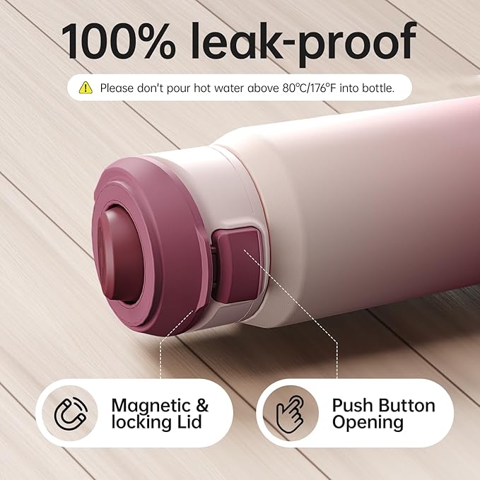 Insulated Magnetic Water Bottle - Reusable Stainless Steel Bottle with MagSafe Compatible Phone Holder - Perfect for Gym, Sports, and Travel - Blush Pink 24oz
