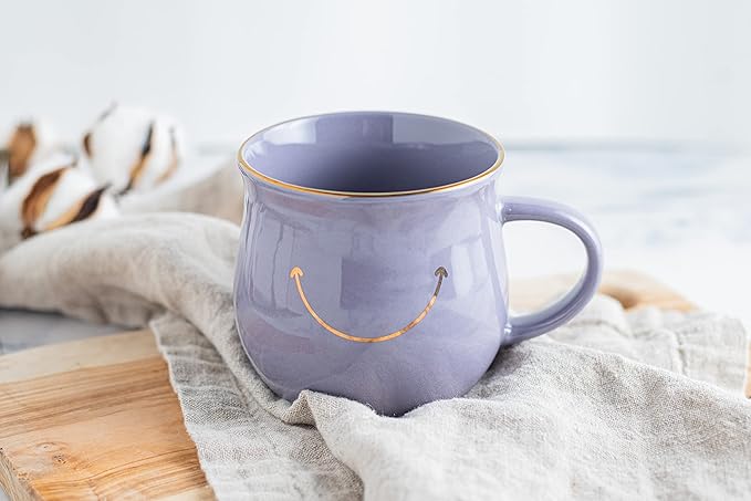 Elegant Gold-Accented Smiley Face Ceramic Mug - 13 Oz, Unique & Thoughtful Gift for Coffee Lovers, Eco-Friendly, Durable - Ideal for Home or Office