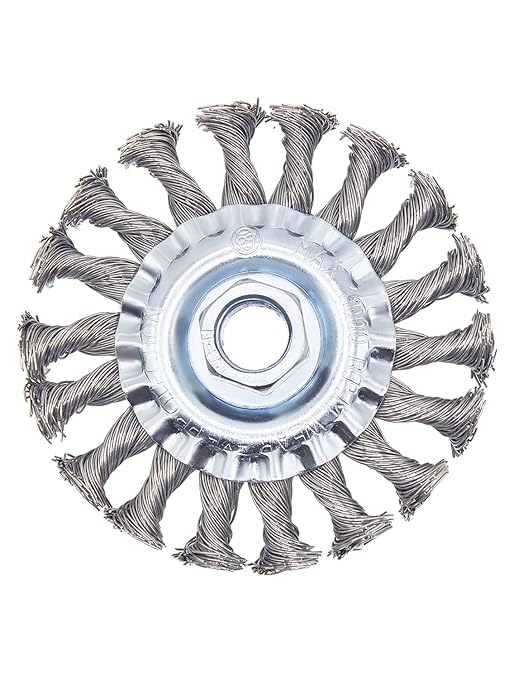 OSFTBVT Knotted Wire Wheel Brush 4in 5/8-11 Threads Arbor for 4-1/2" Angle Grinder - 1pcs
