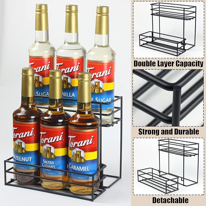 Coffee Syrup Organizer(6 Bottle Capacity),Coffee Syrup Rack for Coffee Bar,Kitchen.Small Wine Rack for Bar,Family,Storage for Syrup, Wine, Dressing