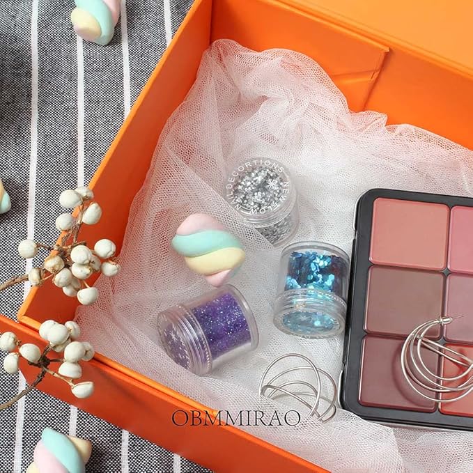 Upgrade 1PCS Orange Gift Box 9.5x7x4 Inches, Sturdy Gift Box with Lid for Gift Packaging, Foldable Magnetic Closure Storage Boxes, Bridesmaid Proposal Box, Rectangle Collapsible Box