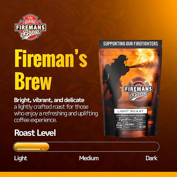 Firemans Brew Light Roast Coffee – Bold & Robust Ground Coffee – 100% Arabica Beans, Rich, Full-Bodied Flavor – Freshly Roasted Gourmet Coffee – Low Acid, Small Batch Coffee – Supports Firefighter Causes