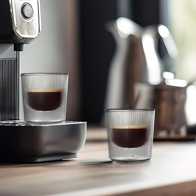 HOME & HONEY Double-Walled Insulated Glass Espresso Cups, Set of 2, 5.4oz Capacity, Fluted Borosilicate Glass