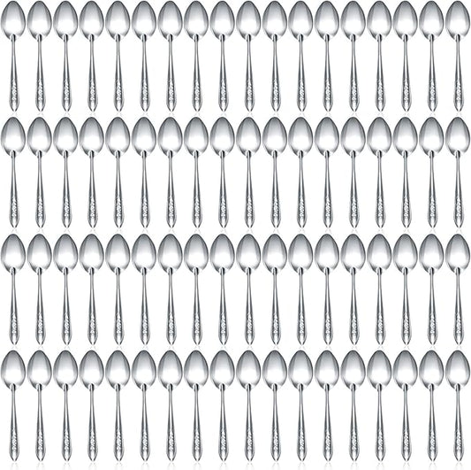 Nuogo 100 Pieces Dinner Spoons Set 6.69 Inches Silverware Spoons Bulk Stainless Steel Food Grade Tablespoons for Home Restaurant Kitchen Dishwasher Safe