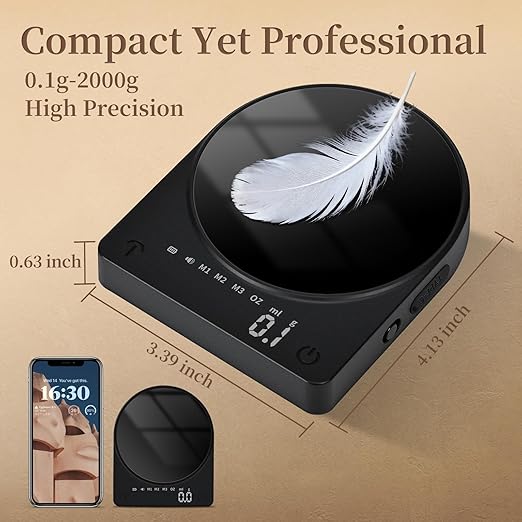 Coffee Scale with Timer 0.1g Precision Mini Espresso Scale Rechargeable Digital Scale for Pour Over,French Press,Drip Coffee,Espresso and Coffee Beans Weighing,Professional Barista Tool