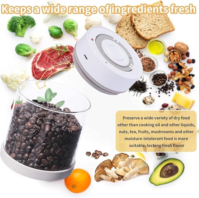 Minidiva Smart Vacuum Container, Automatic Electric Airtight Glass Jar for Food Coffee Storage Meal Prep (White-1350ml-1)