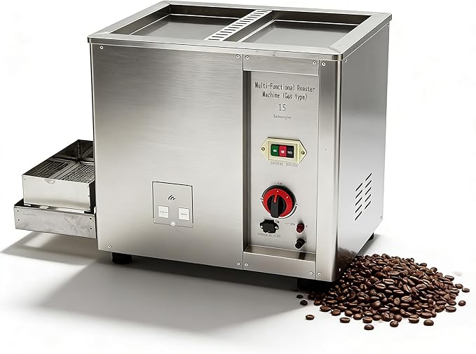 Commercial Gas Roaster Coffee Bean Nuts Drum Roasting Machine 16.5LBS Natural/Liquefied Gas Stainless Steel Roaster Frying Machine Melon Seeds Peanuts Nuts Chestnuts Baker Burner 0-300℃ 110V