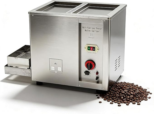 Commercial Gas Roaster Coffee Bean Nuts Drum Roasting Machine 16.5LBS Natural/Liquefied Gas Stainless Steel Roaster Frying Machine Melon Seeds Peanuts Nuts Chestnuts Baker Burner 0-300℃ 110V