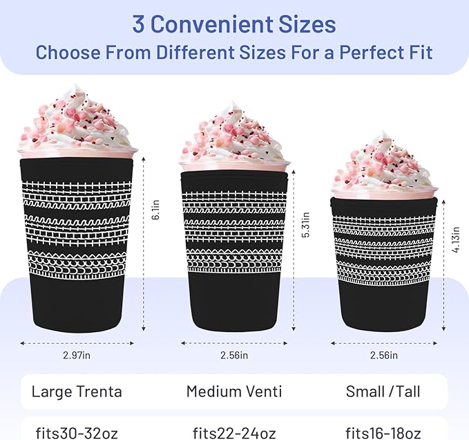 Iced Coffee Sleeve Reusable Cup Sleeves for Cold Drinks Neoprene Koozie Cozy Plastic Cup Covers for Drinks, Letters
