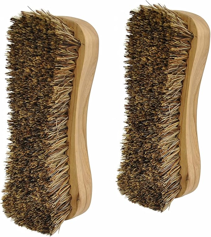 Naturolic All-Natural Wooden Scrub Brush Set | Wooden Handle | Palmyra Bristle Brush for Cleaning | Eco Friendly Cleaning Products | Scrub Brush Set of 2