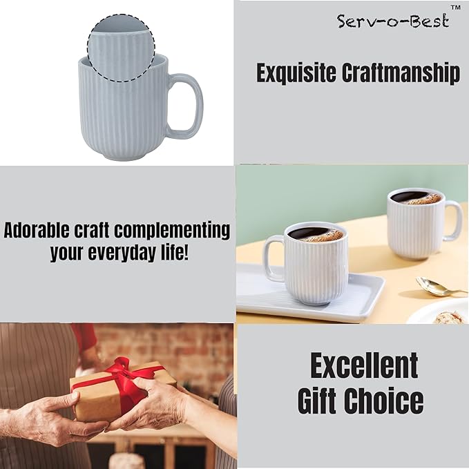 Ceramic Coffee Mugs with Handle Set – 2-Piece 11 Oz Ceramic Coffee Cups & 9" Tray, Handmade Gray Color, Microwave Safe Gift Set for Tea Lovers, Home Kitchen Décor