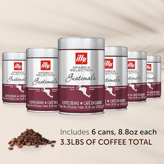 illy Whole Bean Coffee, Guatemala Single Origin Dark Roast, 100% Arabica, Premium Italian Coffee, Ideal for Espresso, Drip, Moka and French Press Brewing, 8.8oz, 6 Pack