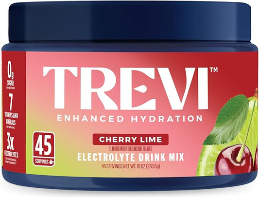 TREVI™ Sugar Free Electrolytes - Everyday Hydration Drink Mix Hydration Powder Multi-Serving Tub - 45 Serving - Cherry Lime