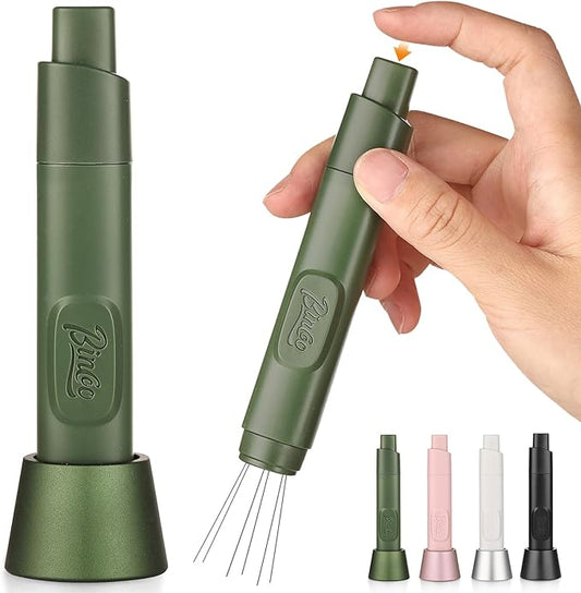 Retractable WDT Tool Espresso Distribution Tool - Coffee Distributor Espresso Stirrer for Barista with Storage Stand & Extra 6 Replaceable Needles (Green)