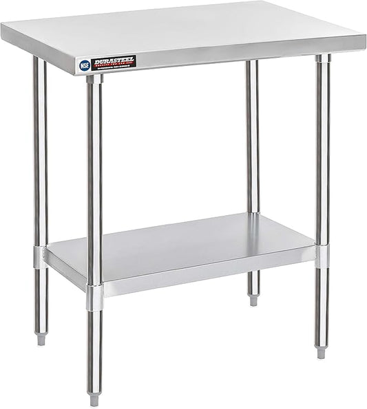 DuraSteel 30x36 Stainless Steel Work Table - NSF Commercial Prep Metal Table - Outdoor Pizza Oven Stand w/Under Shelf - Kitchen Island Laundry Utility Garage Microwave Stand Large Rolling Storage Cart